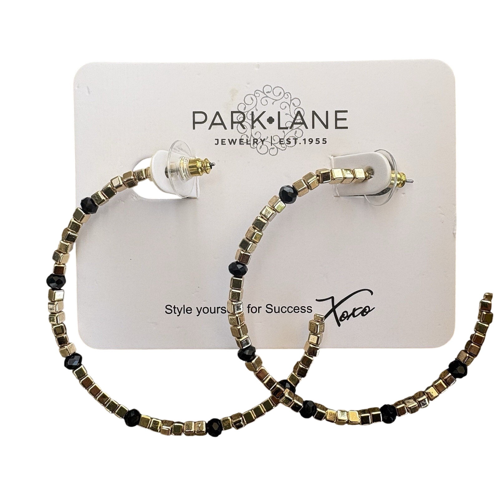 Park Lane Earrings Hoop Stud Black Gold Beaded Bohemian Classic 25$